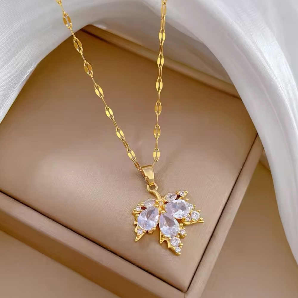 Gold Filled Cubic Zirconia Leaf Necklace